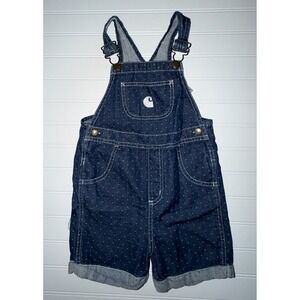Carhartt Girls 4T Blue Denim Polka Dot Shortalls Bib Overalls Dark Wash Indigo